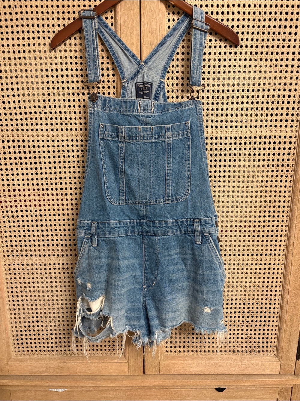 Abercrombie and Fitch Denim Blue Distressed Short Overalls